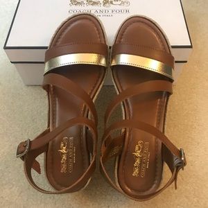 Coach and Four Cognac/Gold Leather Banno Sandals